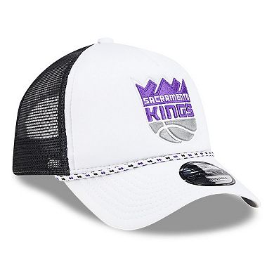 Men's New Era White/Black Sacramento Kings Court Sport Foam A-Frame 9FORTY Adjustable Trucker Hat