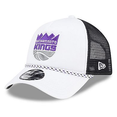 Men's New Era White/Black Sacramento Kings Court Sport Foam A-Frame 9FORTY Adjustable Trucker Hat