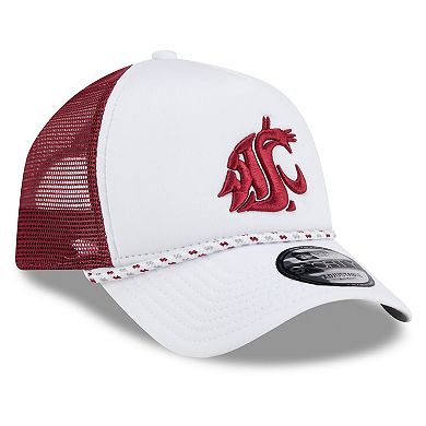 Men's New Era White/Crimson Washington State Cougars Court Sport Foam A-Frame 9FORTY Adjustable Trucker Hat