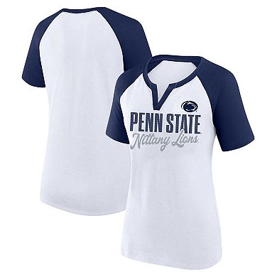 Women's Profile White/Navy Penn State Nittany Lions Plus Size Best Squad Shimmer Raglan Notch Neck T-Shirt