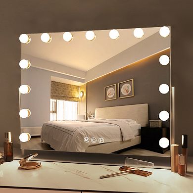 Vanitii Hollywood Mirror With Lights 15 LED Bulbs USB Port White Color ＆ Brightness Adjustable