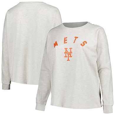 Women's Profile Oatmeal New York Mets Plus Size French Terry Pullover Sweatshirt