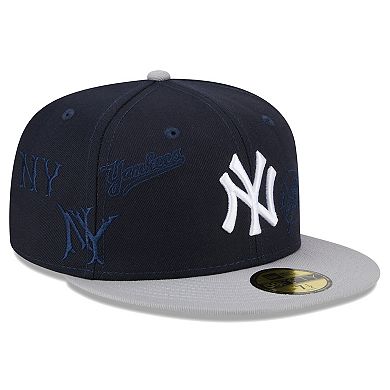 Men's New Era Navy/Gray New York Yankees Multi Logo 59FIFTY Fitted Hat