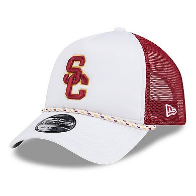 Men's New Era White/Cardinal USC Trojans Court Sport Foam A-Frame 9FORTY Adjustable Trucker Hat