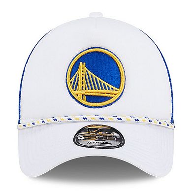 Men's New Era White/Royal Golden State Warriors Court Sport Foam A-Frame 9FORTY Adjustable Trucker Hat