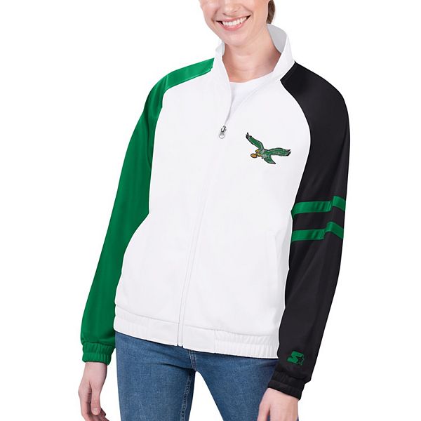 Women s Starter White Philadelphia Eagles Curve Ball Raglan Full Zip Track Jacket