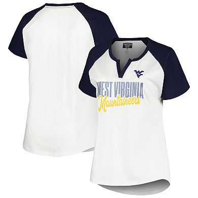 Women's Profile White/Navy West Virginia Mountaineers Plus Size Best Squad Shimmer Raglan Notch Neck T-Shirt
