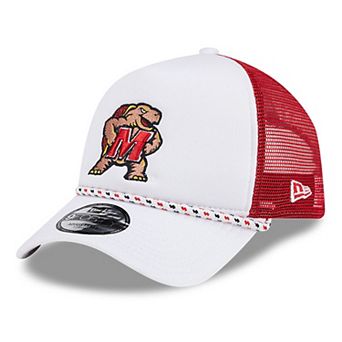 Men's New Era White/Red Maryland Terrapins Court Sport Foam A-Frame 9FORTY Adjustable Trucker Hat