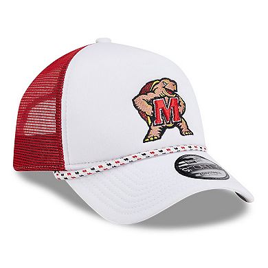 Men's New Era White/Red Maryland Terrapins Court Sport Foam A-Frame 9FORTY Adjustable Trucker Hat