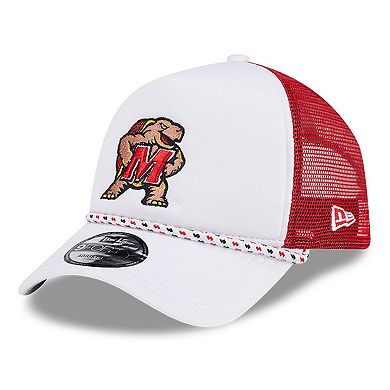 Men's New Era White/Red Maryland Terrapins Court Sport Foam A-Frame 9FORTY Adjustable Trucker Hat
