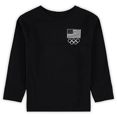 Preschool Black Team USA 2024 Flag & Rings Long Sleeve T-Shirt