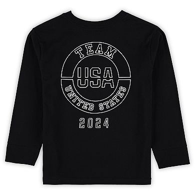 Preschool Black Team USA 2024 Flag & Rings Long Sleeve T-Shirt
