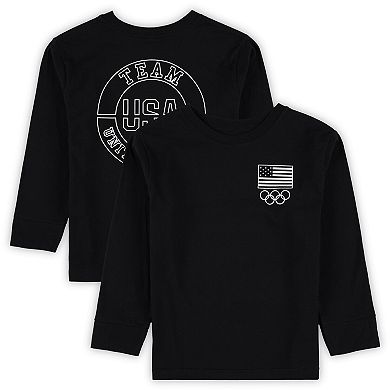 Preschool Black Team USA 2024 Flag & Rings Long Sleeve T-Shirt