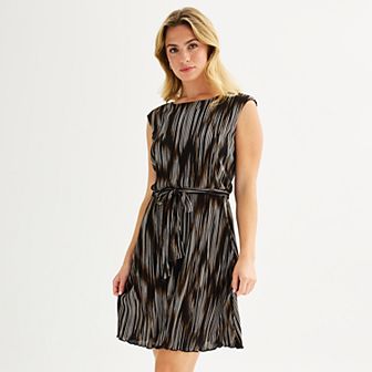 Women's Connected Apparel Pleated Belted Sheath Dress