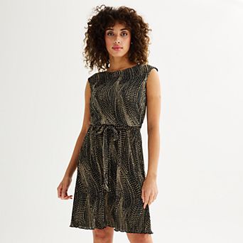 Women's Connected Apparel Pleated Belted Sheath Dress
