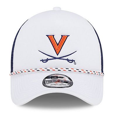 Men's New Era White/Navy Virginia Cavaliers Court Sport Foam A-Frame 9FORTY Adjustable Trucker Hat