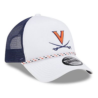 Men's New Era White/Navy Virginia Cavaliers Court Sport Foam A-Frame 9FORTY Adjustable Trucker Hat