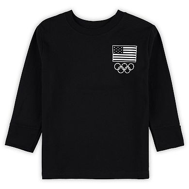 Toddler Black Team USA Flag & Rings Long Sleeve T-Shirt