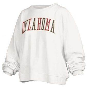 Women's Pressbox White Oklahoma Sooners Janise Waist Length Oversized Pullover Sweatshirt