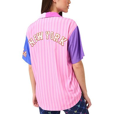 Women's Terez Pink New York Mets Color Block Button-Up Shirt