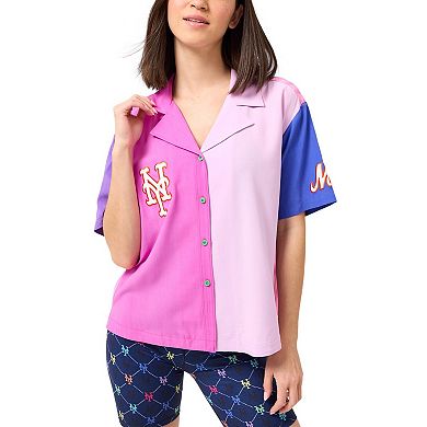 Women's Terez Pink New York Mets Color Block Button-Up Shirt