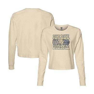 Women's Natural Purdue Boilermakers Comfort Colors Basketball Cropped Long Sleeve T-Shirt