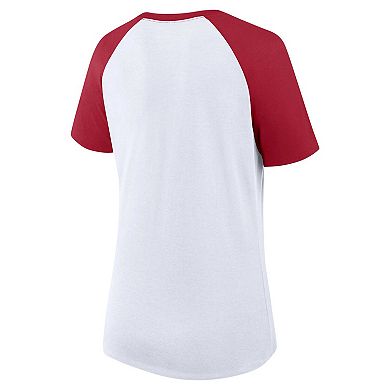 Women's Profile White/Cardinal Arkansas Razorbacks Plus Size Best Squad Shimmer Raglan Notch Neck T-Shirt
