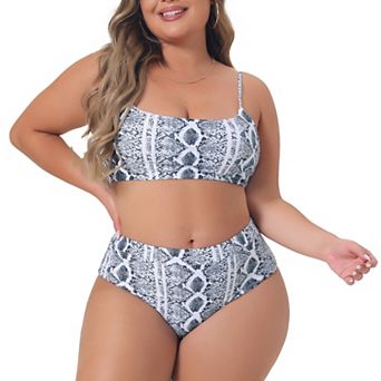 Plus Size Bikini Set For Women Crop Top High Waisted Swimsuits Two Piece Bathing Suits Swimwear