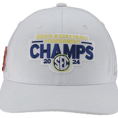 Men's Zephyr  White Auburn Tigers 2024 SEC Men's Basketball Conference Tournament Champions Locker Room Adjustable Trucker Hat
