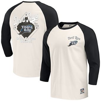 Men's Darius Rucker Collection by Fanatics Black/White Tampa Bay Rays Cooperstown Collection Raglan 3/4-Sleeve T-Shirt