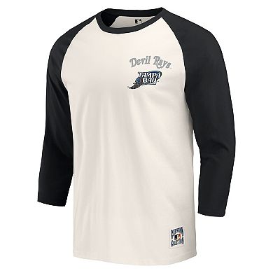 Men's Darius Rucker Collection by Fanatics Black/White Tampa Bay Rays Cooperstown Collection Raglan 3/4-Sleeve T-Shirt