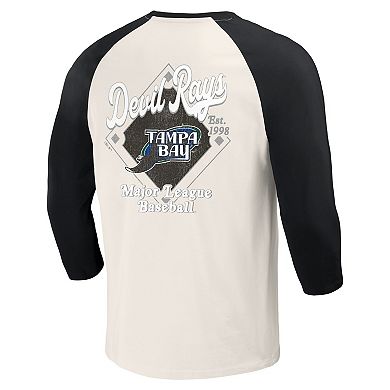 Men's Darius Rucker Collection by Fanatics Black/White Tampa Bay Rays Cooperstown Collection Raglan 3/4-Sleeve T-Shirt