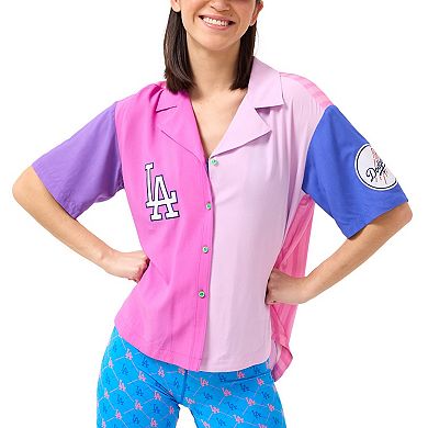 Women's Terez Pink Los Angeles Dodgers Color Block Button-Up Shirt