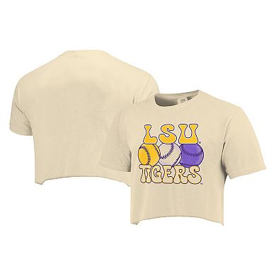 Women's Natural LSU Tigers Comfort Colors Baseball Cropped T-Shirt