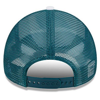 Men's New Era White/Green Philadelphia Eagles Court Sport Foam Front A-Frame 9FORTY Adjustable Trucker Hat