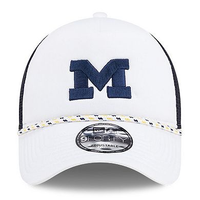 Men's New Era White/Navy Michigan Wolverines Court Sport Foam A-Frame 9FORTY Adjustable Trucker Hat