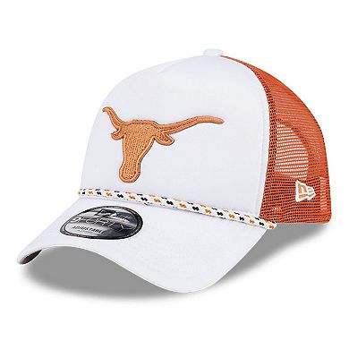 Men's New Era White/Texas Orange Texas Longhorns Court Sport Foam A-Frame 9FORTY Adjustable Trucker Hat