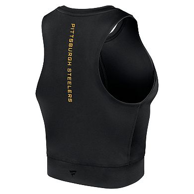 Women's Fanatics Signature Black Pittsburgh Steelers Studio Fitted Gym Tank Top