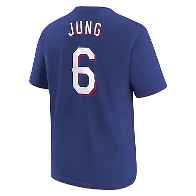 Youth Nike Josh Jung Royal Texas Rangers Name & Number T-Shirt