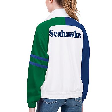 Women's Starter White Seattle Seahawks Curve Ball Raglan Full-Zip Track Jacket