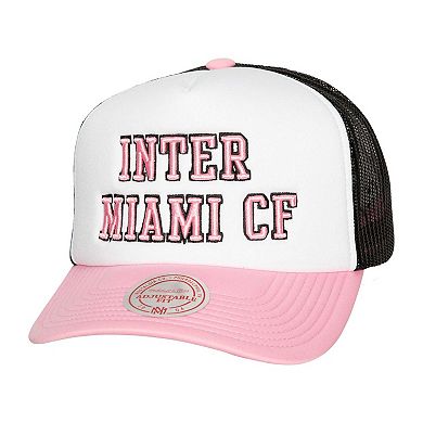 Men's Mitchell & Ness White Inter Miami CF Palm Tree Trucker Adjustable Hat