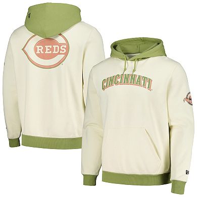 Men's New Era Cream/Green Cincinnati Reds Color Pop Pullover Hoodie