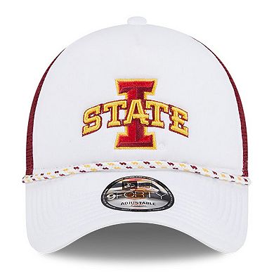 Men's New Era White/Cardinal Iowa State Cyclones Court Sport Foam A-Frame 9FORTY Adjustable Trucker Hat