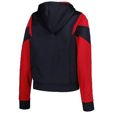 Women's New Era Navy Boston Red Sox Color Block Fleece Quarter-Zip Hoodie