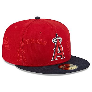 Men's New Era Red/Navy Los Angeles Angels Multi Logo 59FIFTY Fitted Hat