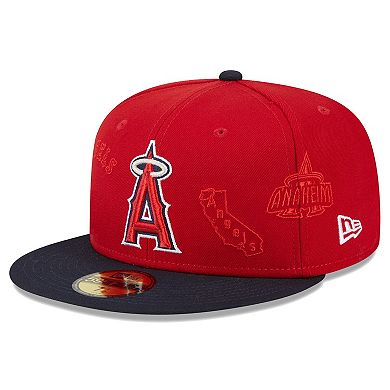 Men's New Era Red/Navy Los Angeles Angels Multi Logo 59FIFTY Fitted Hat
