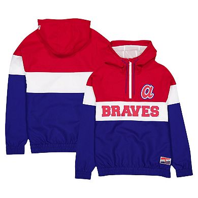 Men's New Era Blue Atlanta Braves Ripstop Raglan Quarter-Zip Hoodie Windbreaker Jacket