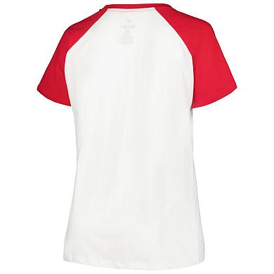 Women's Profile White/Red Wisconsin Badgers Plus Size Best Squad Shimmer Raglan Notch Neck T-Shirt