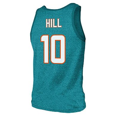 Men's Majestic Threads Tyreek Hill Aqua Miami Dolphins Tri-Blend Player Name & Number Tank Top