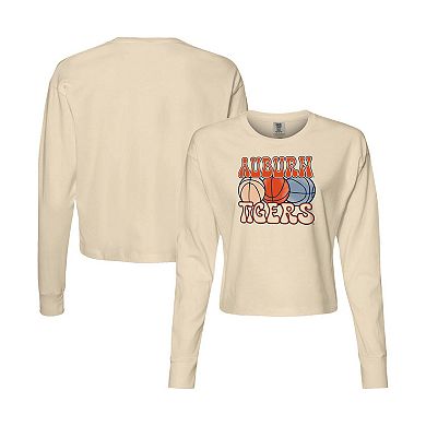 Women's Natural Auburn Tigers Comfort Colors Basketball Cropped Long Sleeve T-Shirt